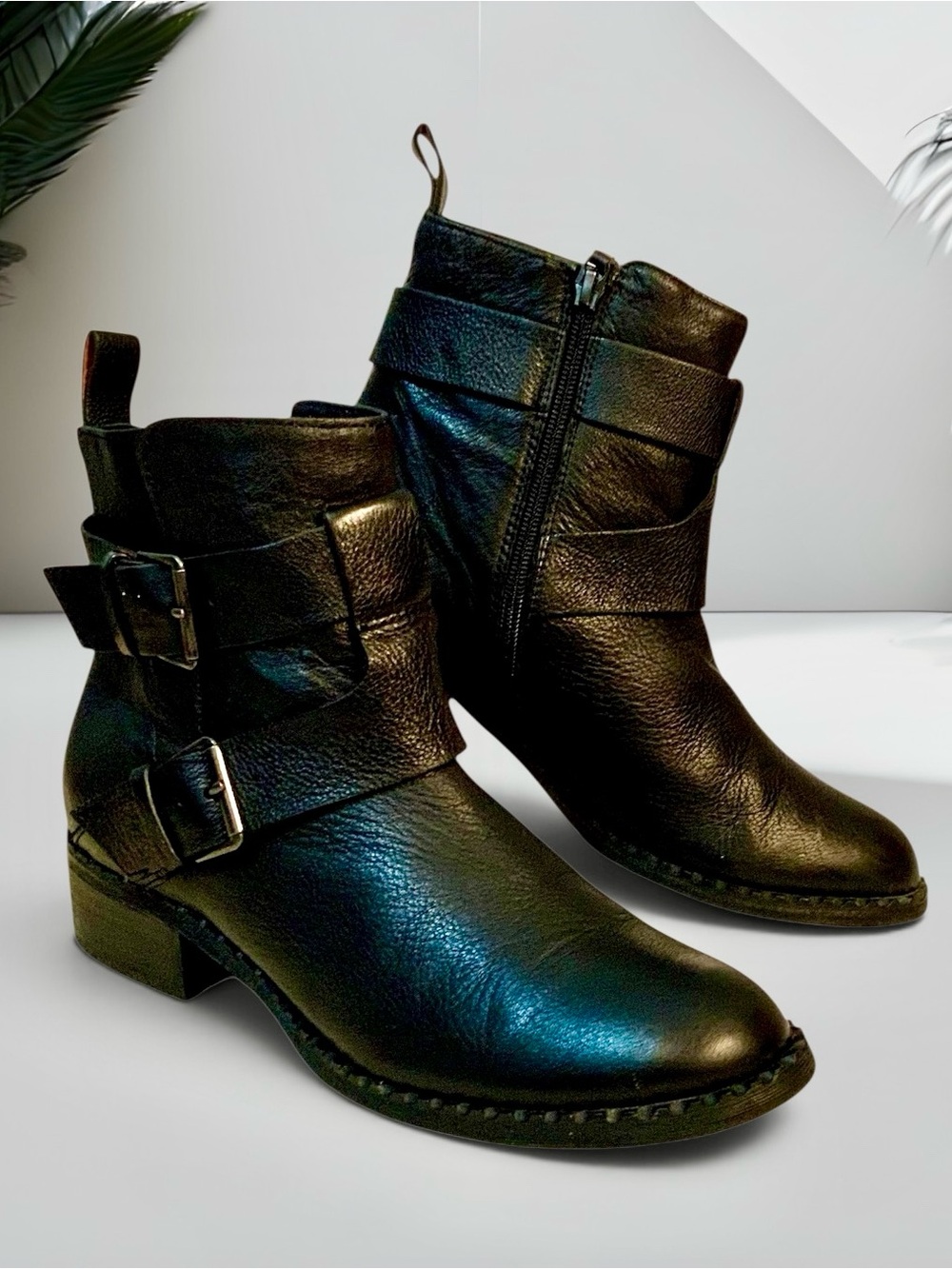Gentle Souls by Kenneth Cole Black Leather Moto Ankle Booties